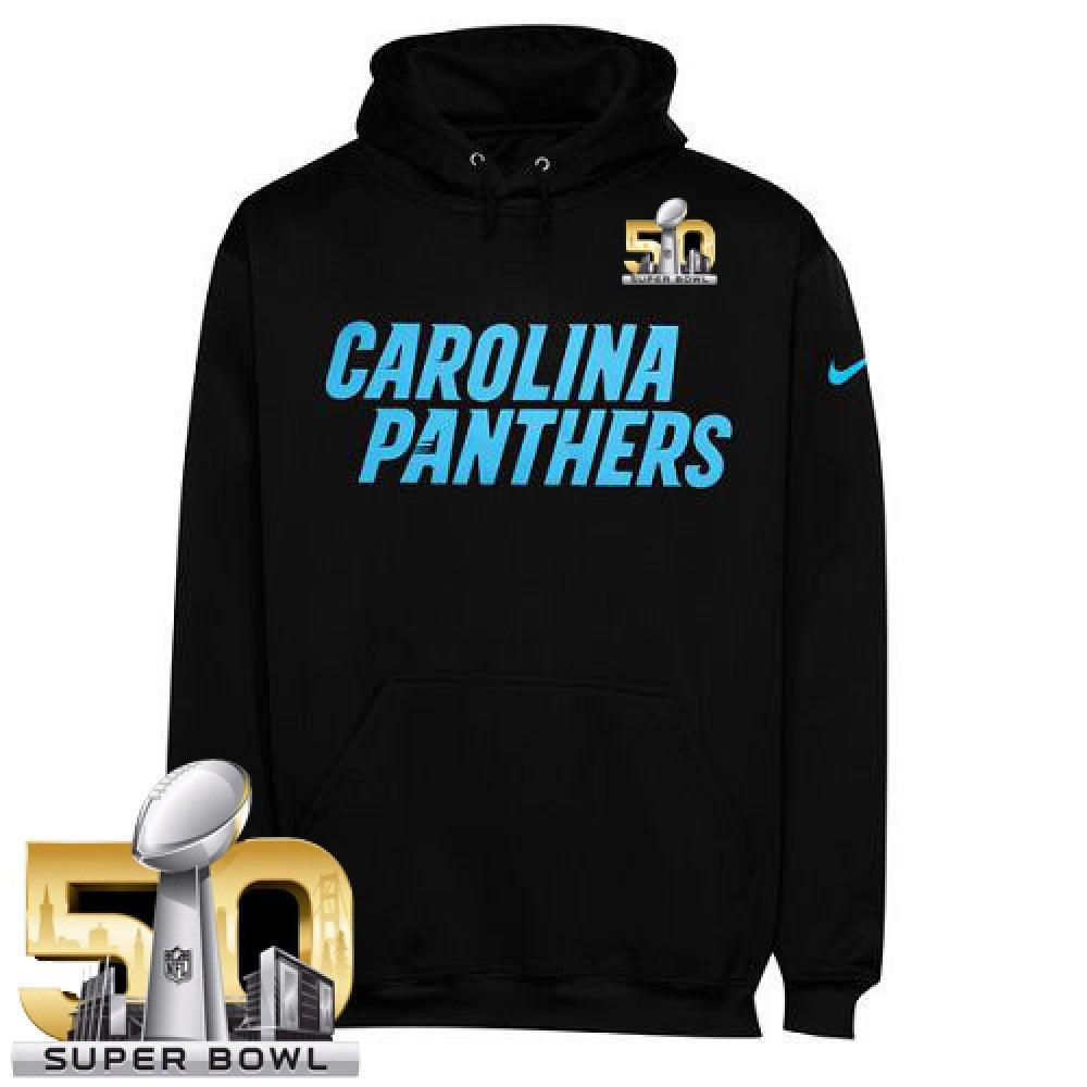 Men's Carolina Panthers Black Super Bowl 50 KO Wordmark Performance Hoodie 