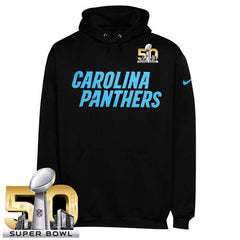 Men's Carolina Panthers Black Super Bowl 50 KO Wordmark Performance Hoodie 