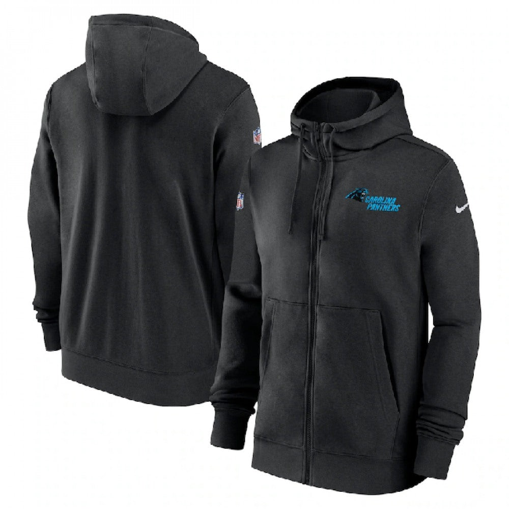 Men's Carolina Panthers Black Sideline Club Performance Full-Zip Hoodie 