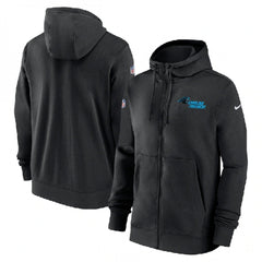 Men's Carolina Panthers Black Sideline Club Performance Full-Zip Hoodie 