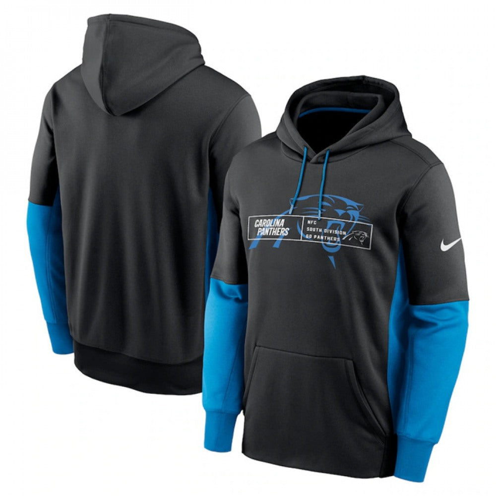 Men's Carolina Panthers Black Color Block Fleece Performance Pullover Hoodie 