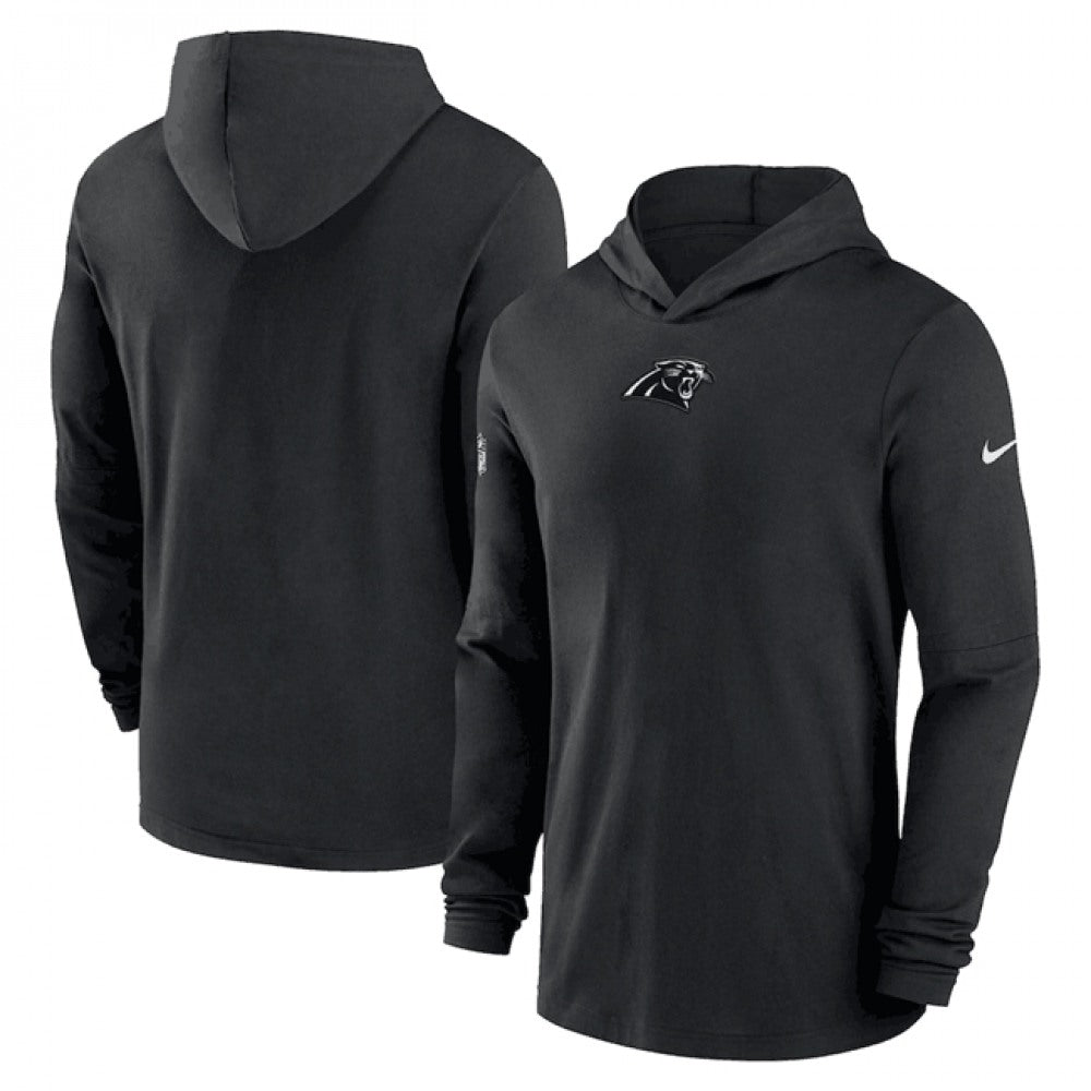 Men's Carolina Panthers Black Sideline Performance Long Sleeve Hoodie T-Shirt 