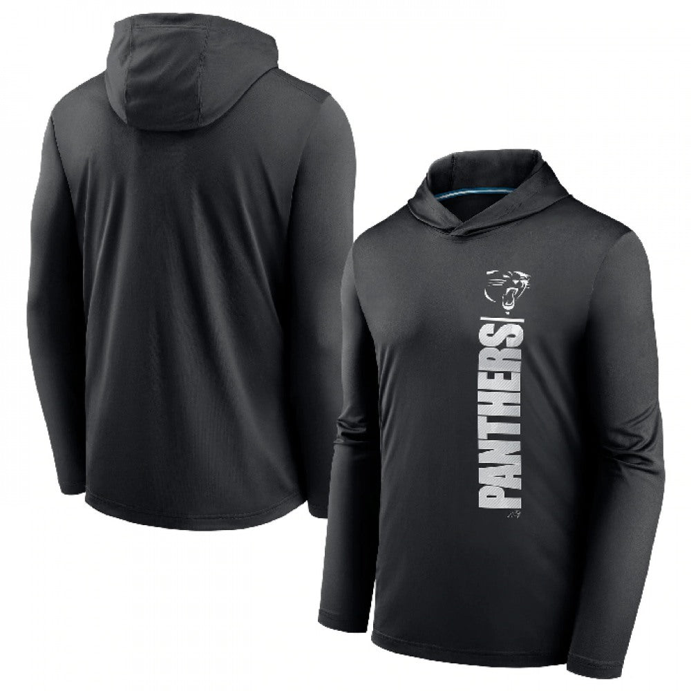 Men's Carolina Panthers Black Fan Gear Team Stack Hoodie Performance Long Sleeve T-Shirt 