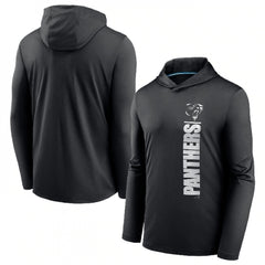 Men's Carolina Panthers Black Fan Gear Team Stack Hoodie Performance Long Sleeve T-Shirt 