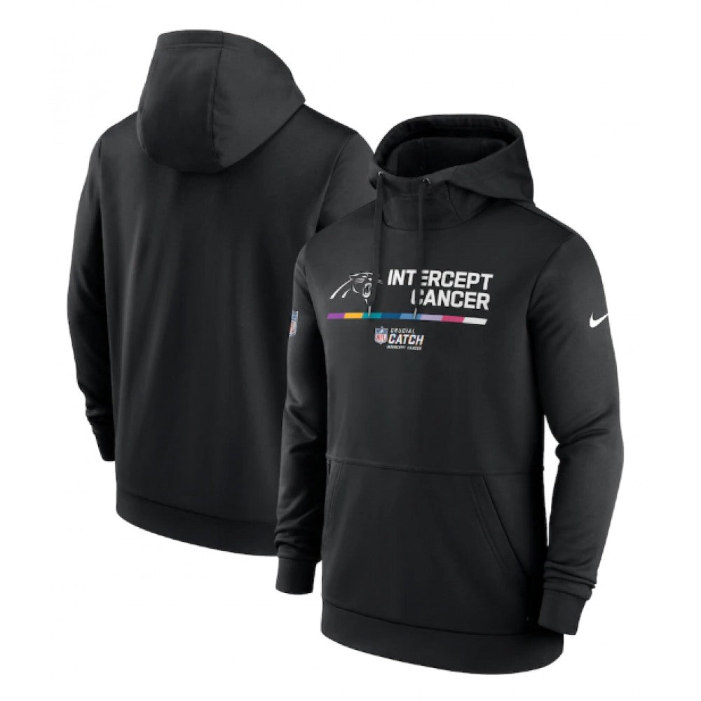Men's Carolina Panthers 2022 Black Crucial Catch Therma Performance Pullover Hoodie 