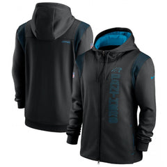 Men's Carolina Panthers 2021 Black Sideline Team Performance Full-Zip Hoodie 