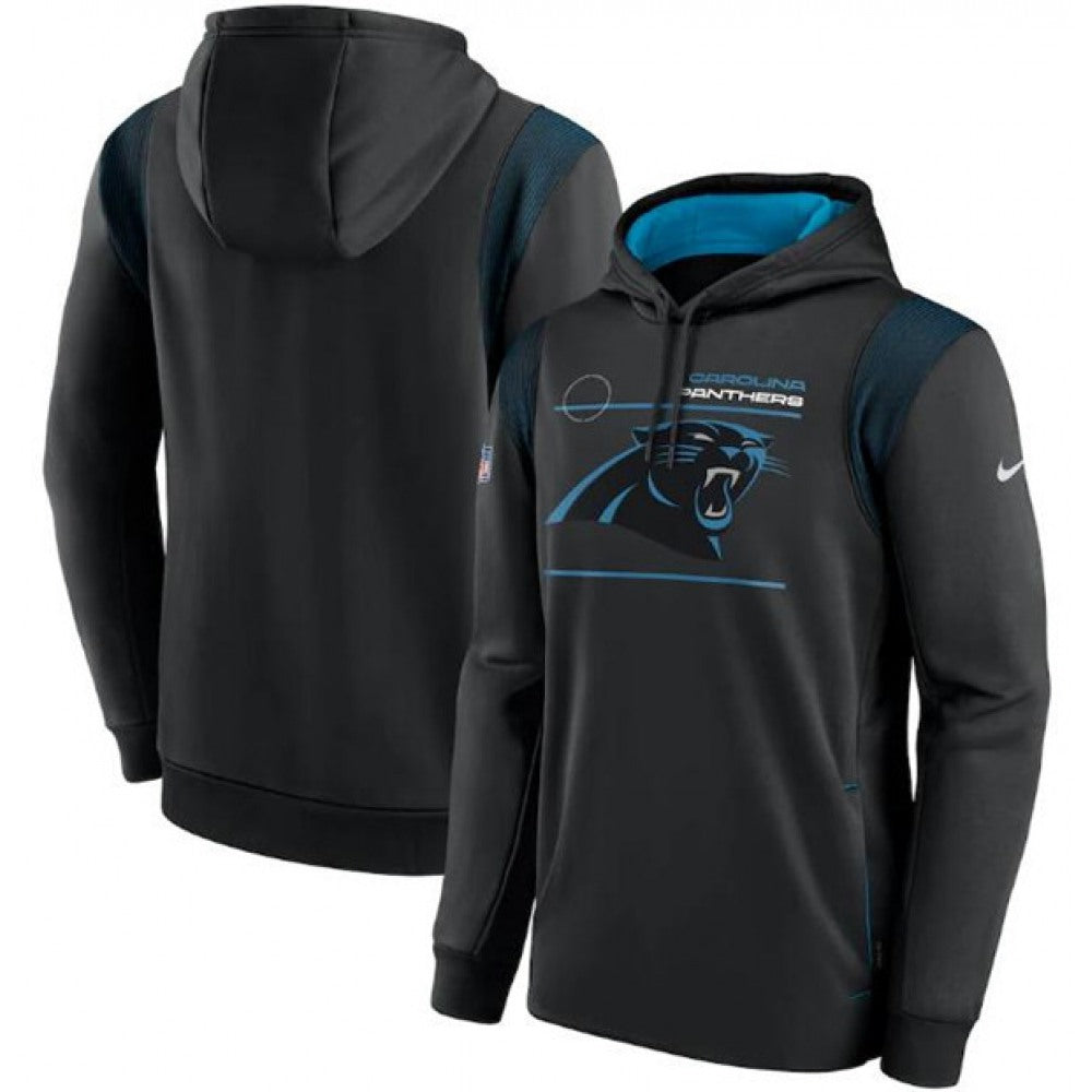 Men's Carolina Panthers 2021 Black Sideline Logo Performance Pullover Hoodie 