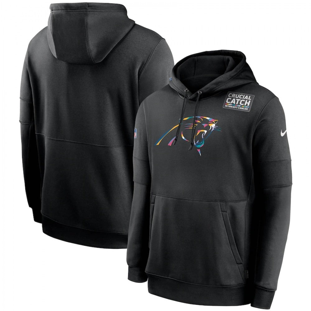 Men's Carolina Panthers 2020 Black Crucial Catch Sideline Performance Pullover Hoodie 