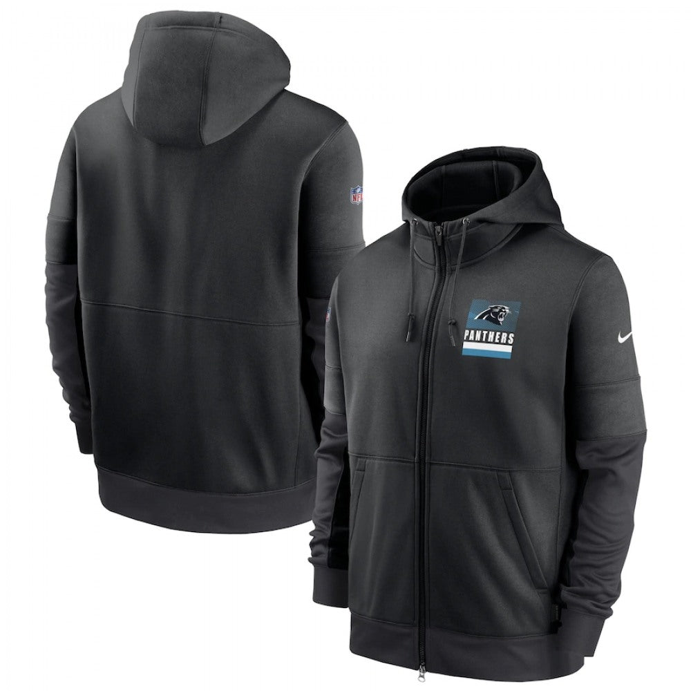 Men's Carolina Panthers Black Sideline Impact Lockup Performance Full-Zip Hoodie 