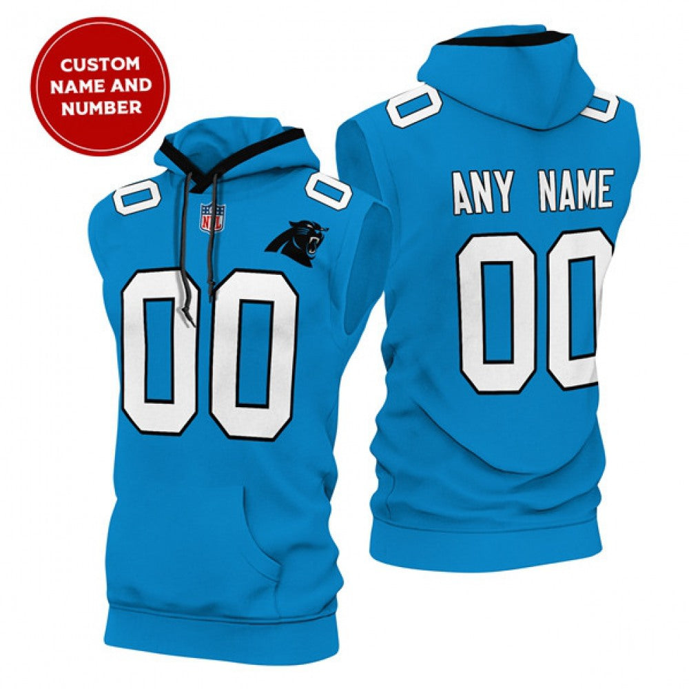Men's Carolina Panthers Customized Blue Limited Edition Sleeveless Hoodie 