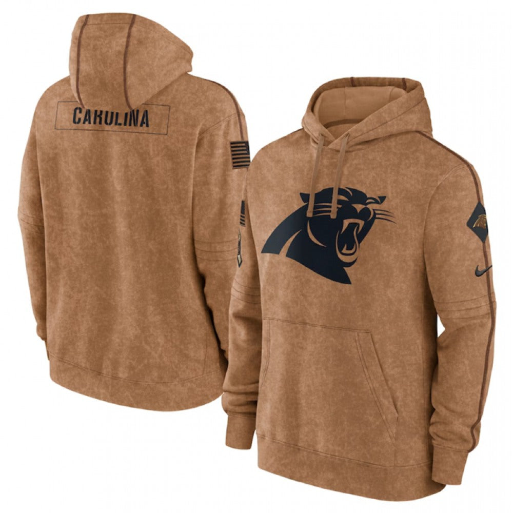 Men's Carolina Panthers 2023 Brown Salute to Service Pullover Hoodie 