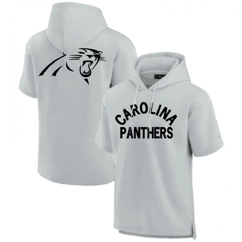 Men's Carolina Panthers Gray Super Soft Fleece Short Sleeve Hoodie 