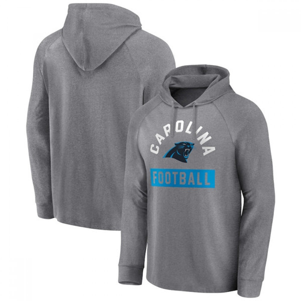 Men's Carolina Panthers Heathered Gray No Time Off Raglan Pullover Hoodie 