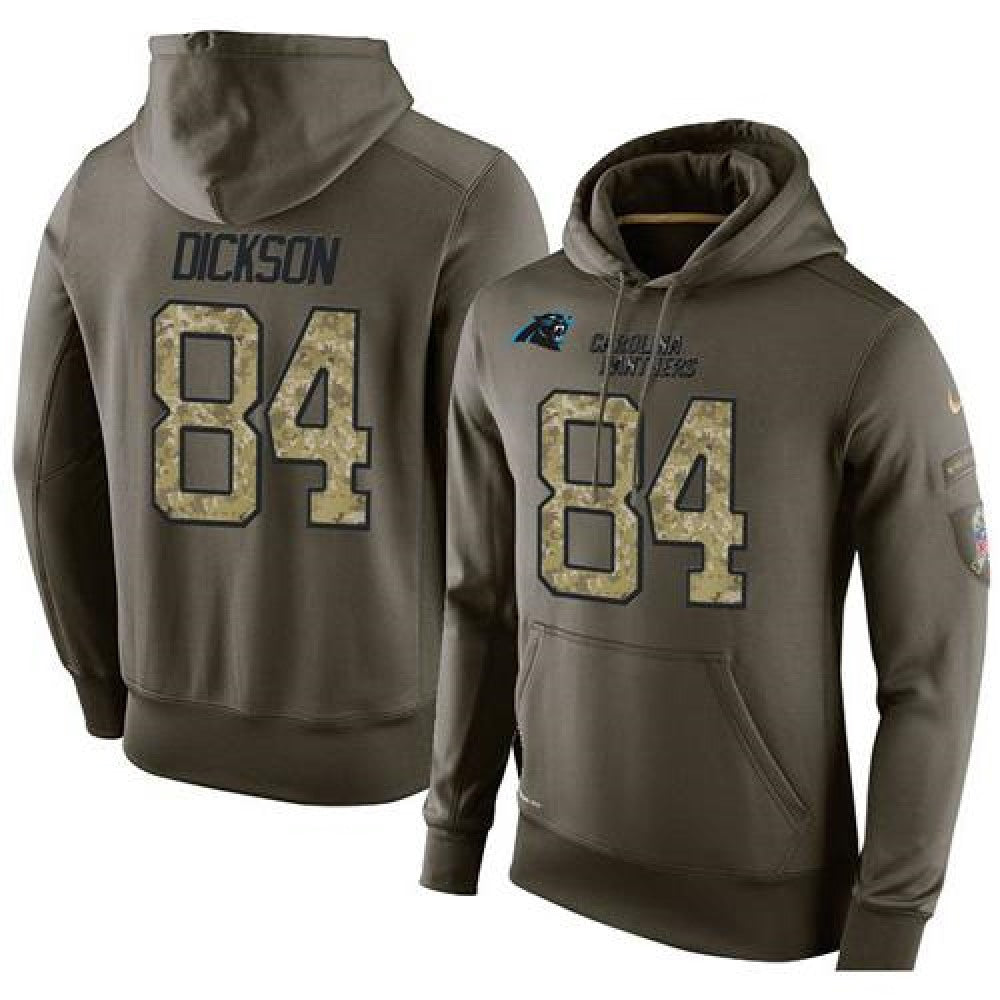 NFL Men's Carolina Panthers #84 Ed Dickson Stitched Green Olive Salute To Service KO Performance Hoodie 