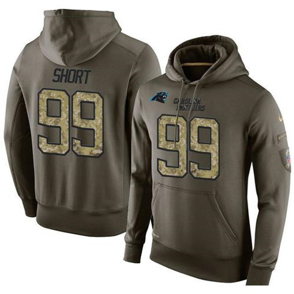 NFL Men's Carolina Panthers #99 Kawann Short Stitched Green Olive Salute To Service KO Performance Hoodie 