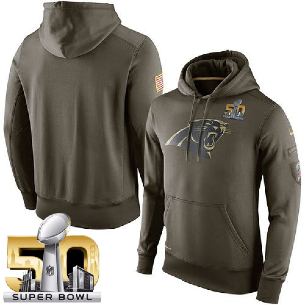 Men's Carolina Panthers Super Bowl 50 Olive Salute To Service KO Performance Hoodie 