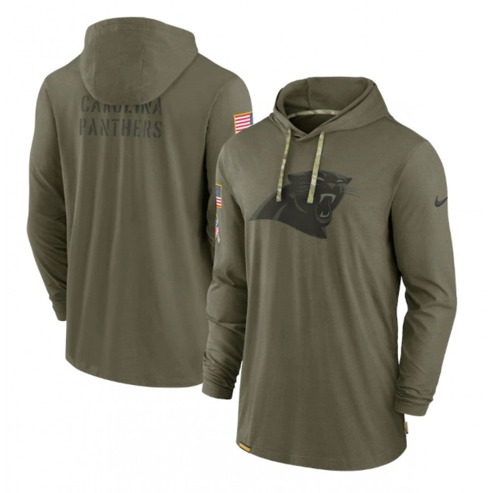 Men's Carolina Panthers 2022 Olive Salute to Service Tonal Pullover Hoodie 