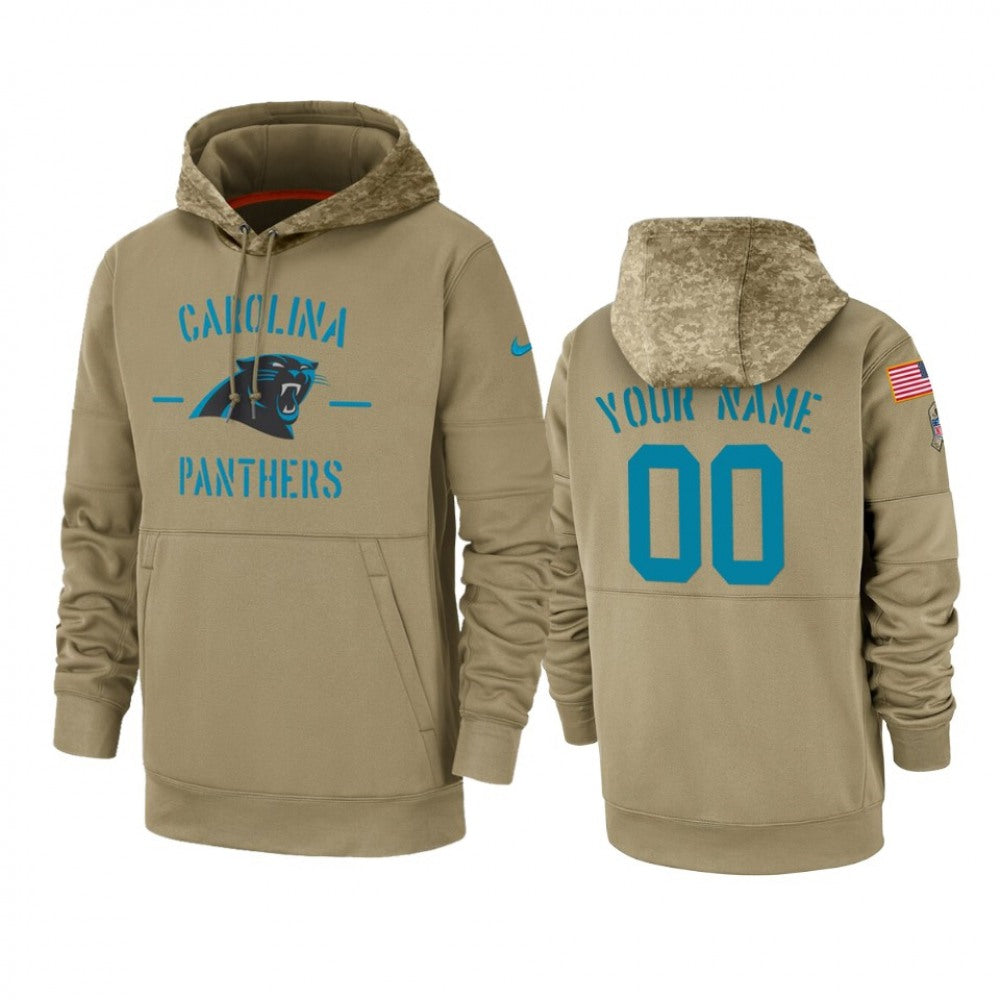 Men's Carolina Panthers Customized Tan 2019 Salute To Service Sideline Therma Pullover Hoodie 