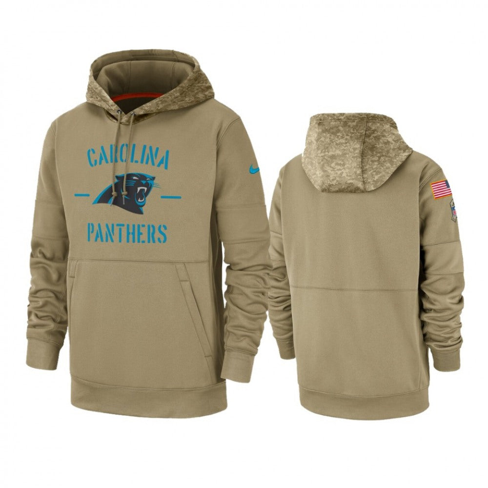 Men's Carolina Panthers Tan 2019 Salute to Service Sideline Therma Pullover Hoodie 
