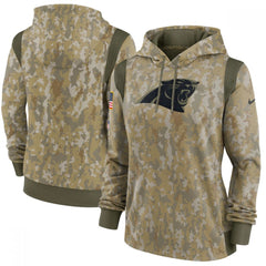 Women's Carolina Panthers 2021 Camo Salute To Service Therma Performance Pullover Hoodie(Run Small) 
