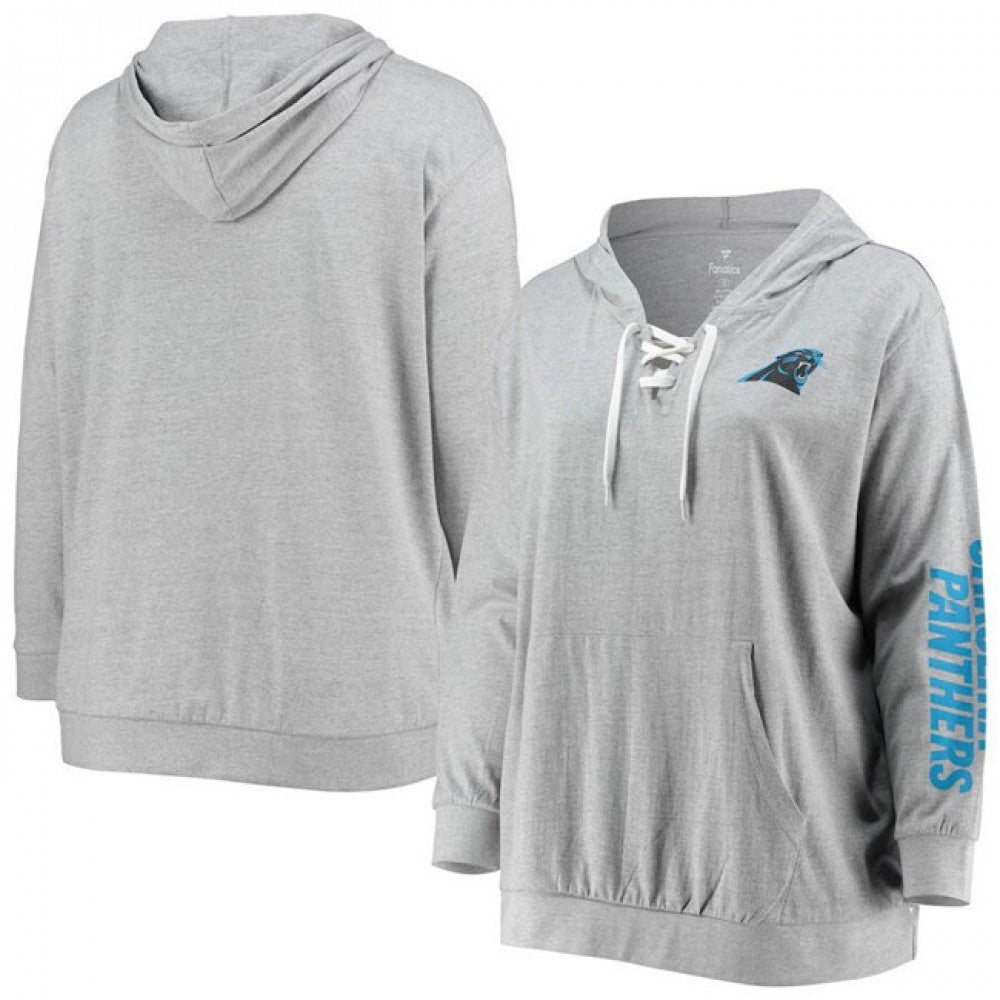 Women's Carolina Panthers Heathered Gray Lace-Up Pullover Hoodie 