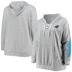 Women's Carolina Panthers Heathered Gray Lace-Up Pullover Hoodie 