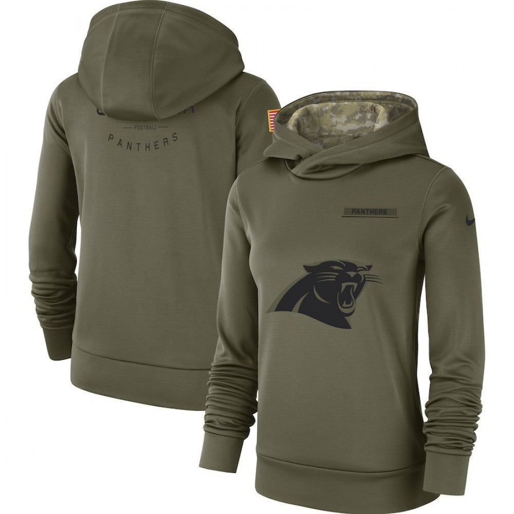 Women's Carolina Panthers Olive Salute to Service Team Logo Performance Pullover NFL Hoodie 