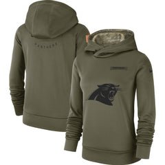 Women's Carolina Panthers Olive Salute to Service Team Logo Performance Pullover NFL Hoodie 