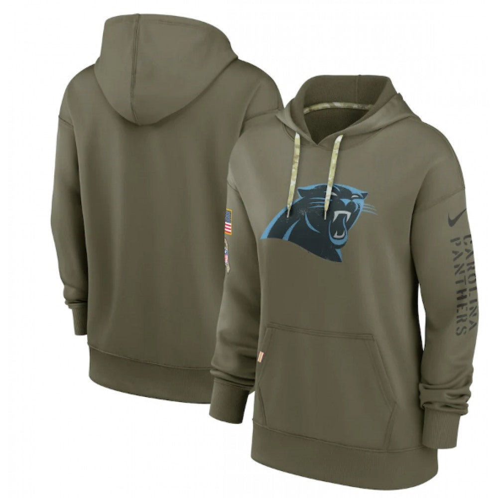 Women's Carolina Panthers 2022 Olive Salute to Service Therma Performance Pullover Hoodie(Run Small) 