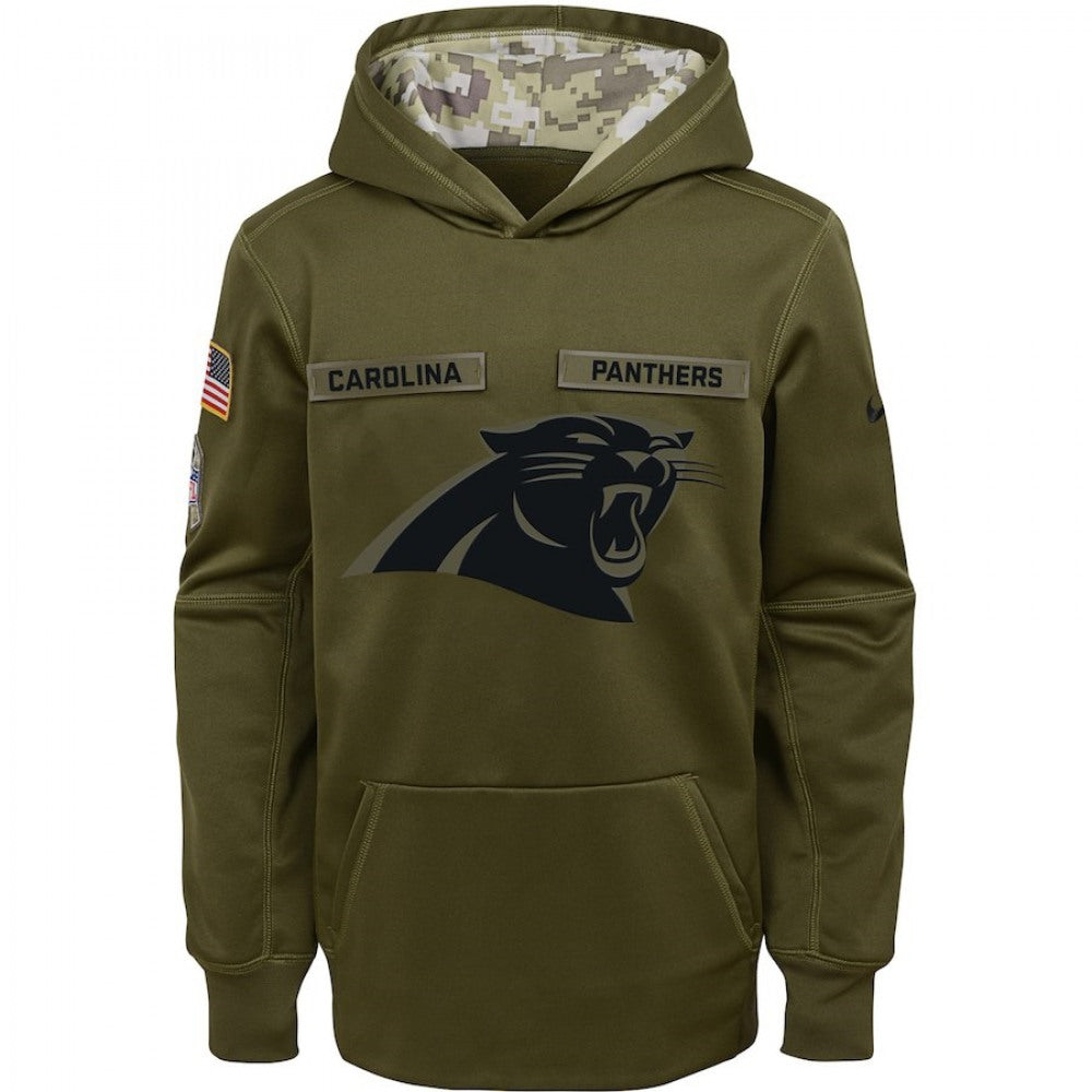Youth Carolina Panthers Olive Salute to Service Pullover Performance NFL Hoodie 