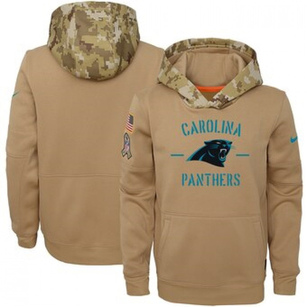 Youth Carolina Panthers Khaki 2019 Salute to Service Therma Pullover Hoodie 