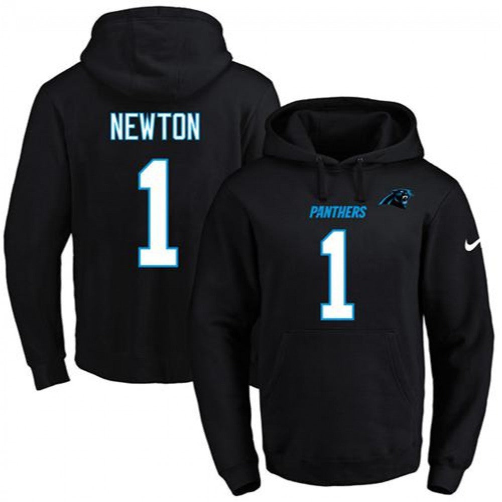 Panthers #1 Cam Newton Black Name & Number Pullover NFL Hoodie 