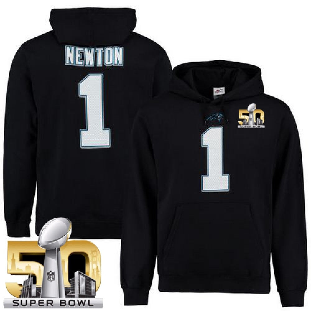 Panthers #1 Cam Newton Black Super Bowl 50 Majestic Eligible Receiver II Name & Number NFL Hoodie 