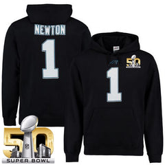 Panthers #1 Cam Newton Black Super Bowl 50 Majestic Eligible Receiver II Name & Number NFL Hoodie 