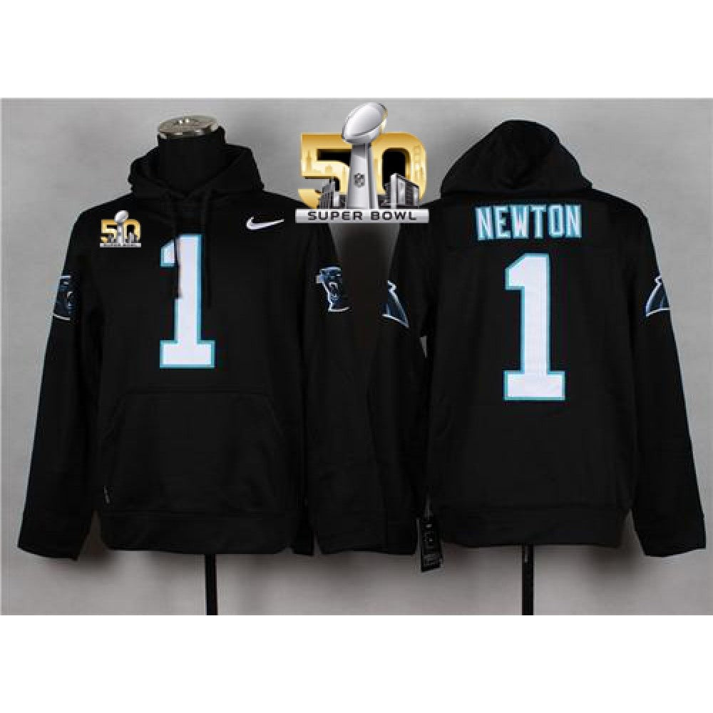 Carolina Panthers #1 Cam Newton Super Bowl 50 Pullover NFL Hoodie Black 