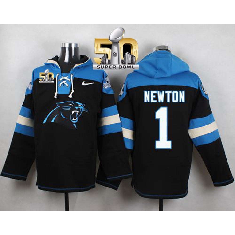 Panthers #1 Cam Newton Black Super Bowl 50 Player Pullover NFL Hoodie 