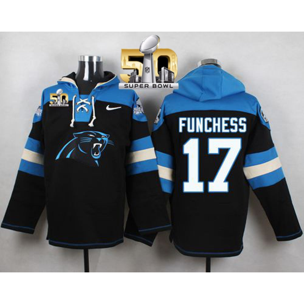 Panthers #17 Devin Funchess Black Super Bowl 50 Player Pullover NFL Hoodie 