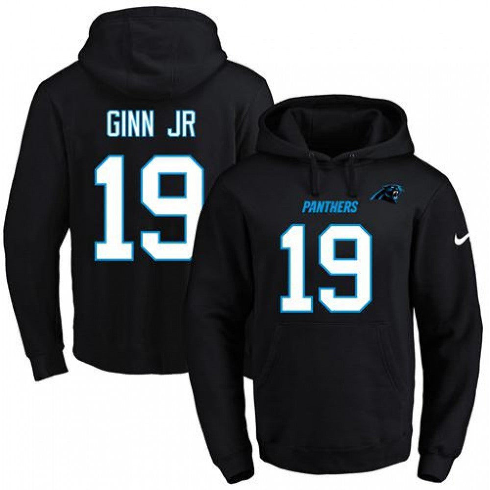 Panthers #19 Ted Ginn Jr Black Name & Number Pullover NFL Hoodie 