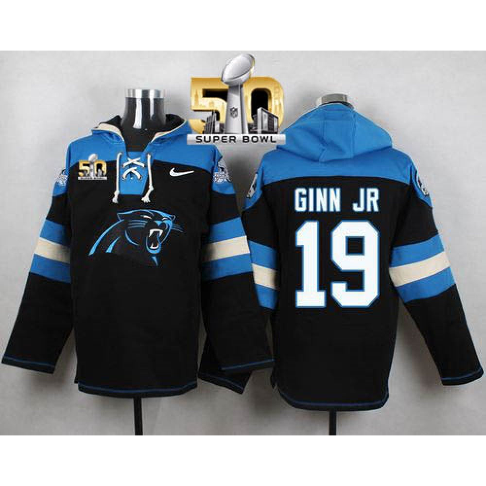 Panthers #19 Ted Ginn Jr Black Super Bowl 50 Player Pullover NFL Hoodie 