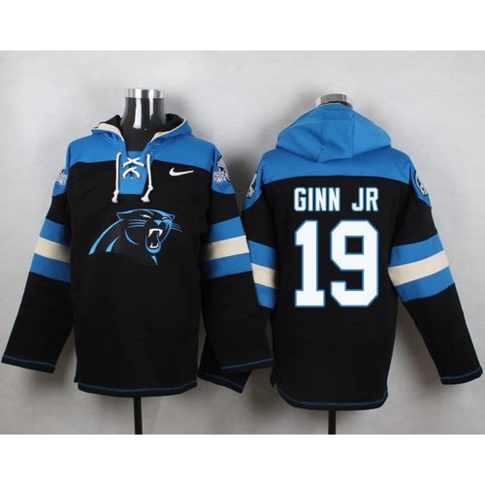 Panthers #19 Ted Ginn Jr Black Player Pullover NFL Hoodie 