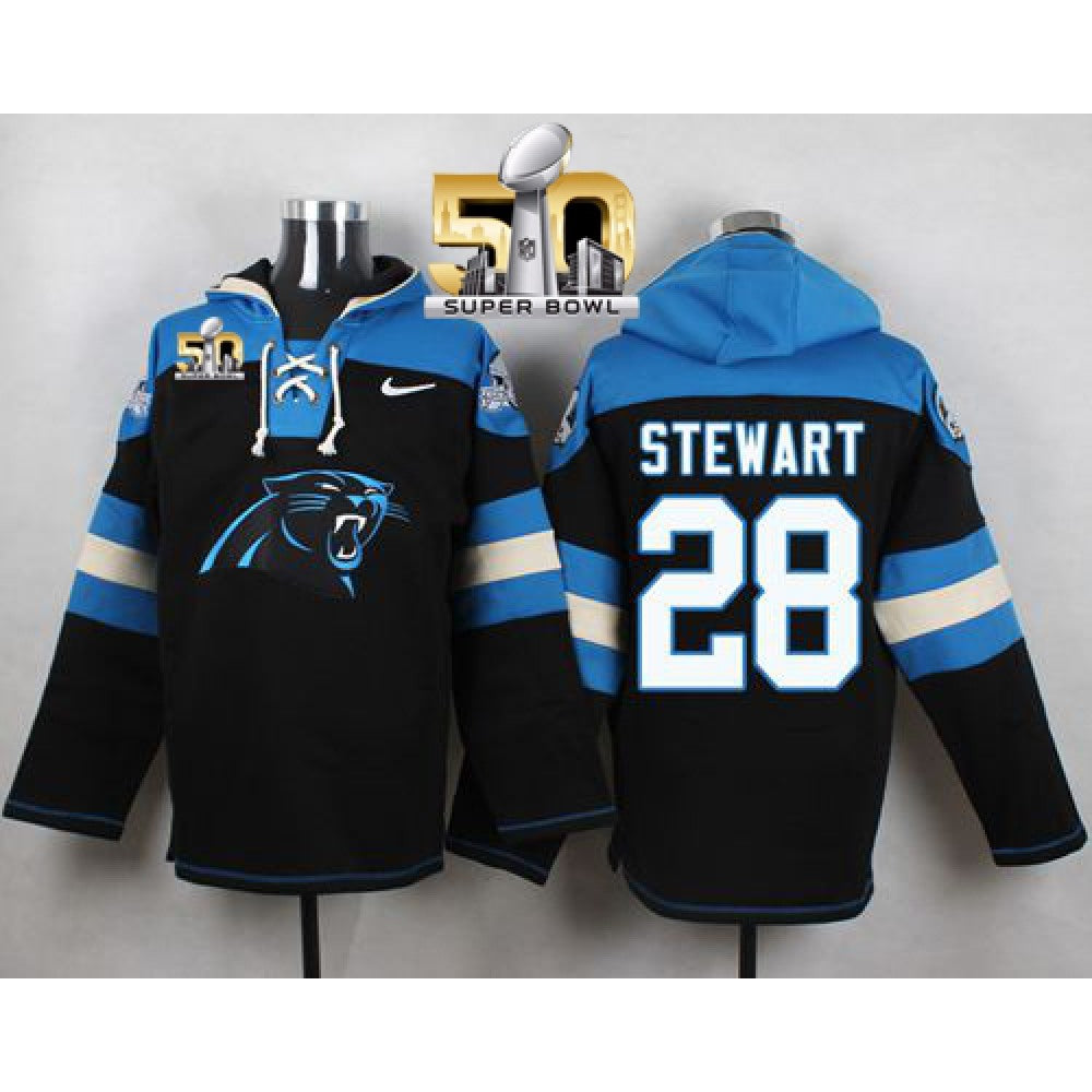 Panthers #28 Jonathan Stewart Black Super Bowl 50 Player Pullover NFL Hoodie 