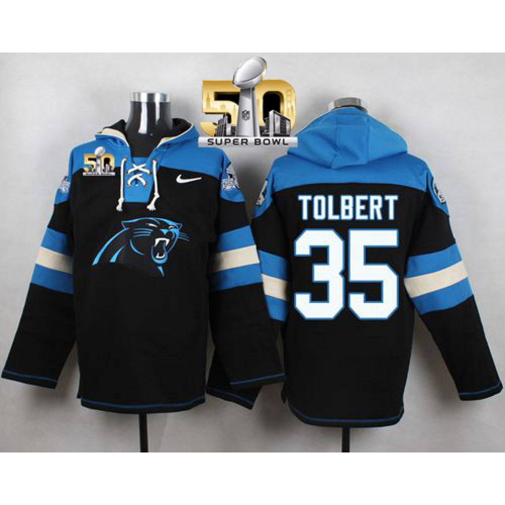 Panthers #35 Mike Tolbert Black Super Bowl 50 Player Pullover NFL Hoodie 