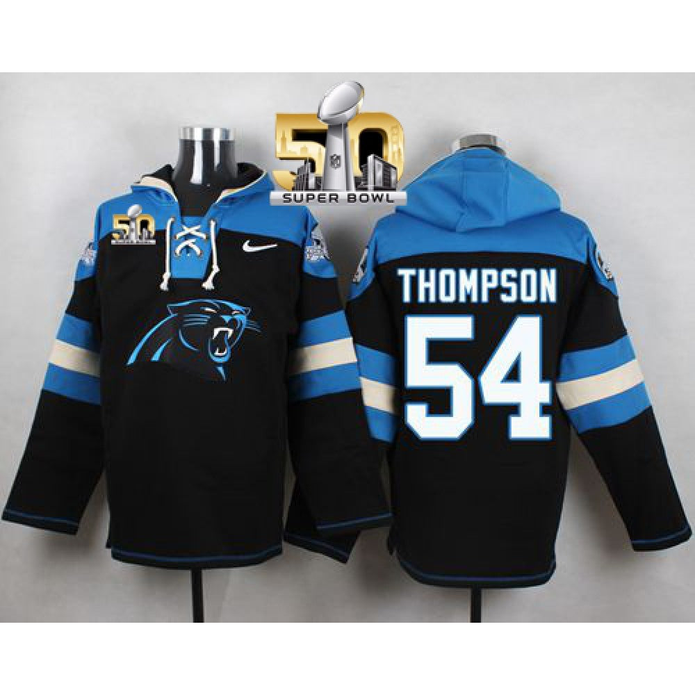 Panthers #54 Shaq Thompson Black Super Bowl 50 Player Pullover NFL Hoodie 