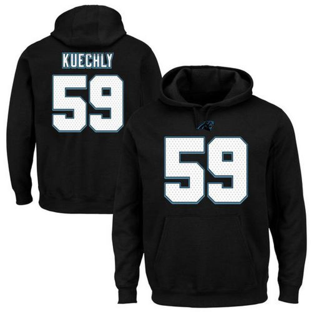 Panthers #59 Luke Kuechly Black Majestic Eligible Receiver II Name & Number NFL Hoodie 