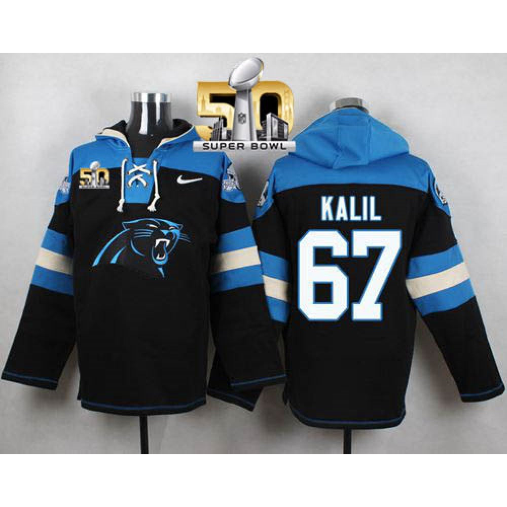 Panthers #67 Ryan Kalil Black Super Bowl 50 Player Pullover NFL Hoodie 