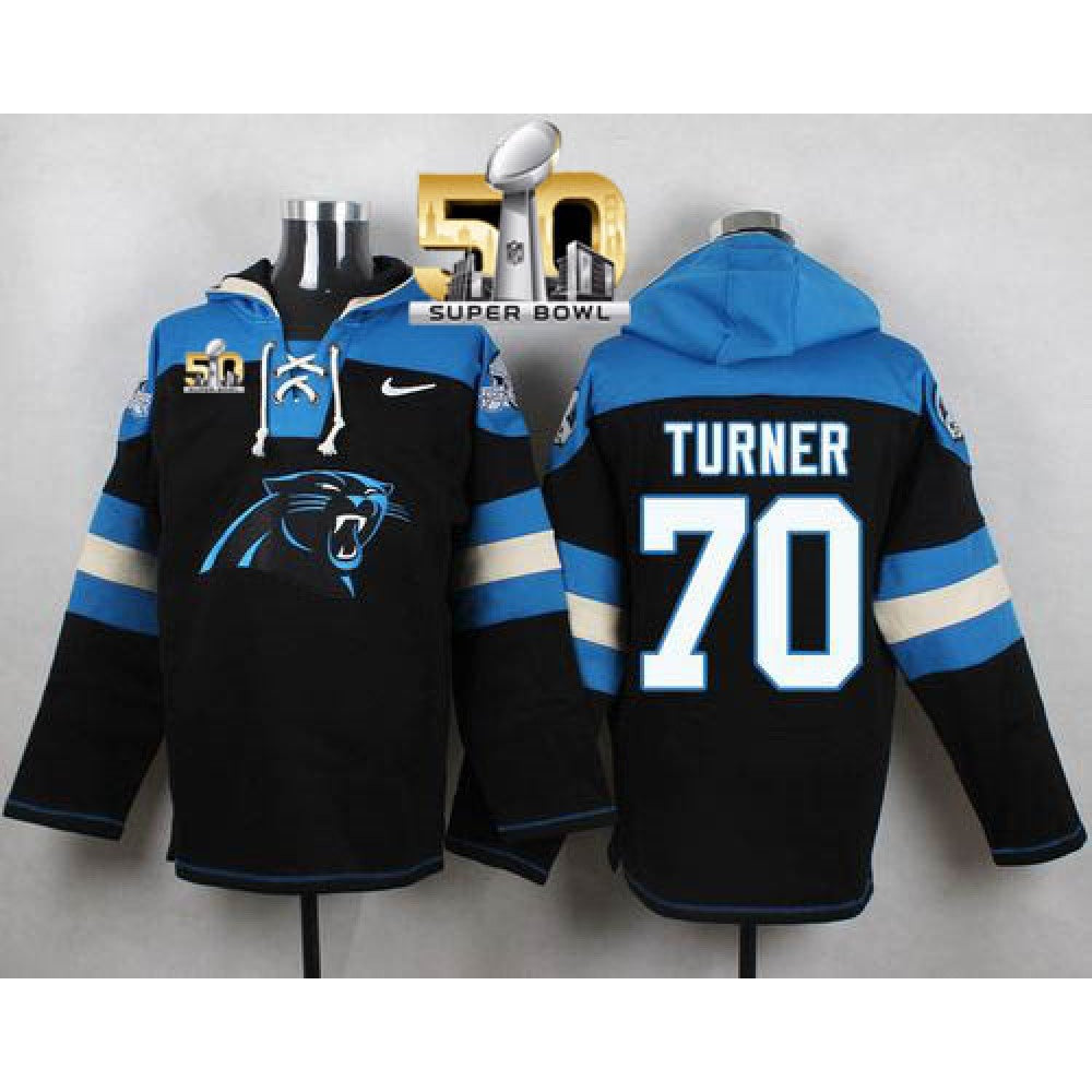 Panthers #70 Trai Turner Black Super Bowl 50 Player Pullover NFL Hoodie 