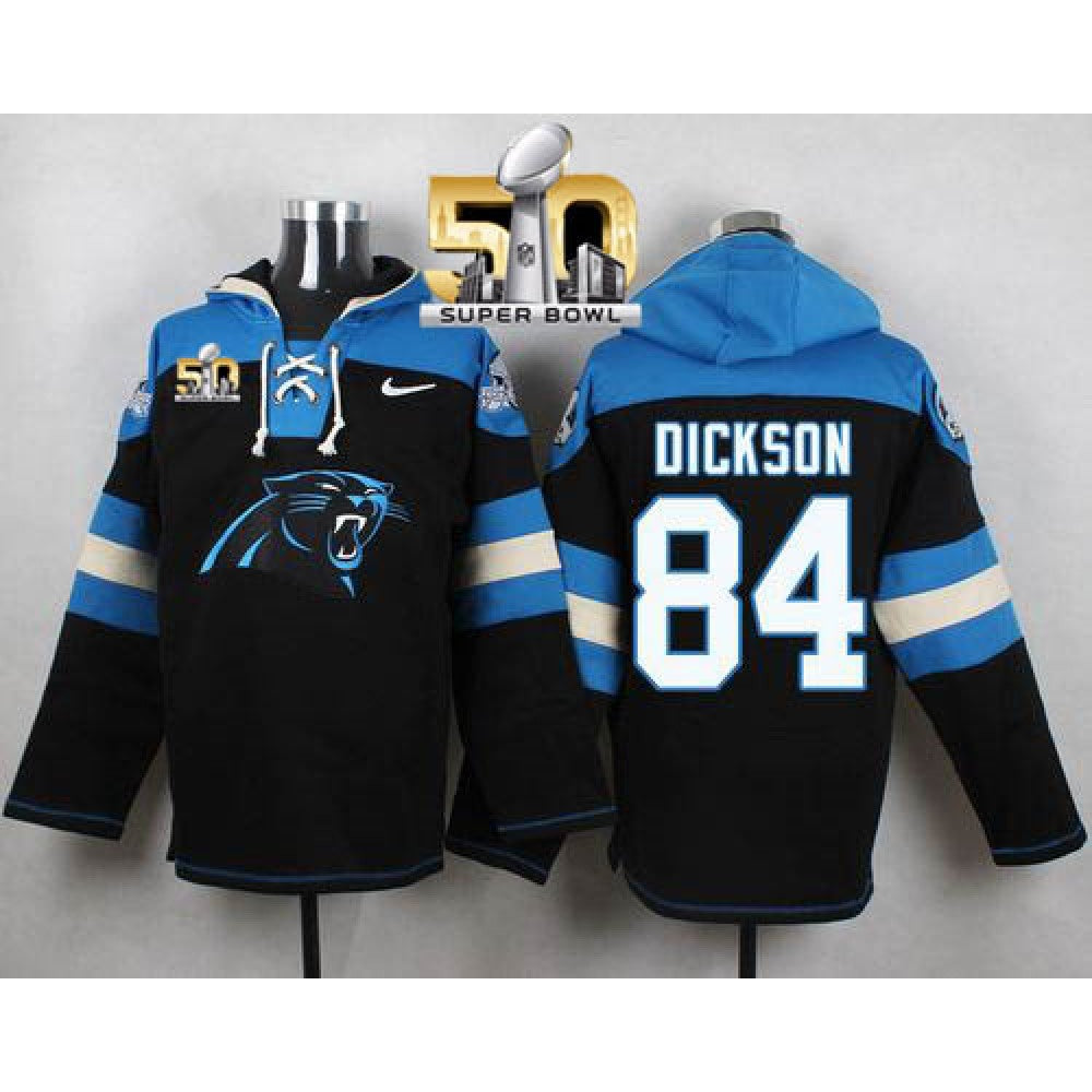 Panthers #84 Ed Dickson Black Super Bowl 50 Player Pullover NFL Hoodie 