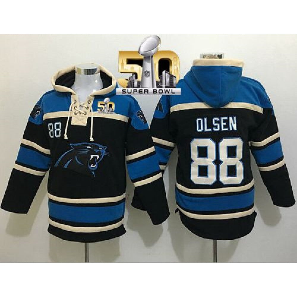 Panthers #88 Greg Olsen Black Super Bowl 50 Sawyer Hoodie Sweatshirt NFL Hoodie 