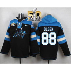 Panthers #88 Greg Olsen Black Super Bowl 50 Player Pullover NFL Hoodie 