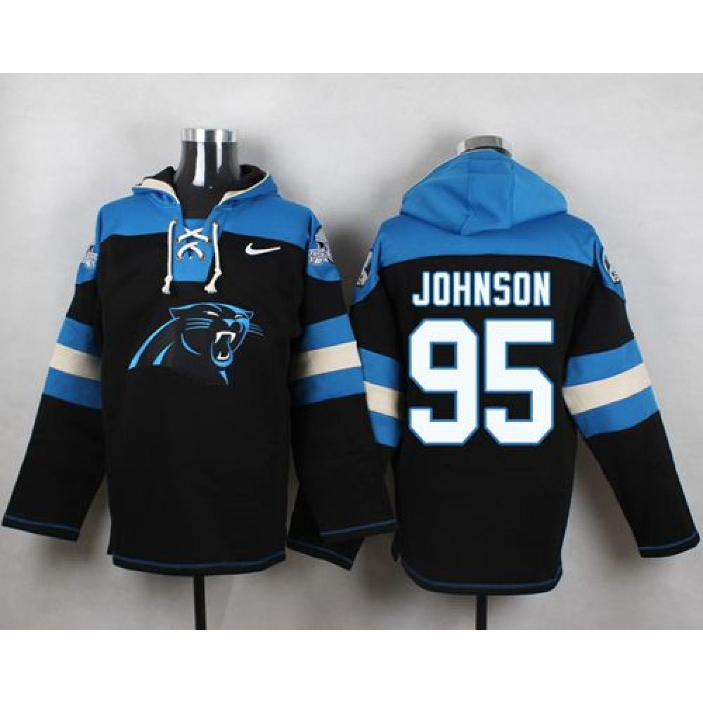 Panthers #95 Charles Johnson Black Player Pullover NFL Hoodie 